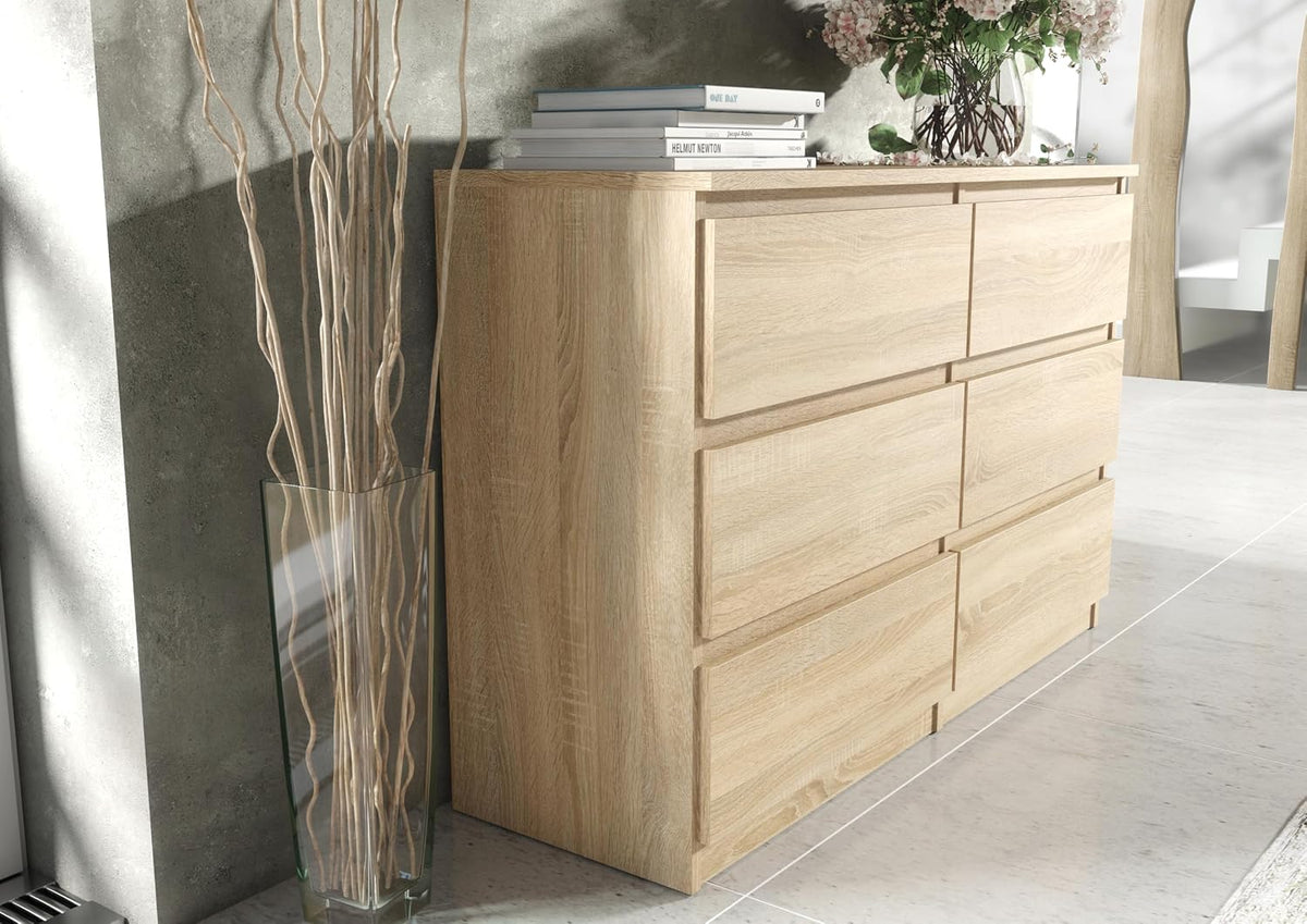 meble masztalerz Komoda Dąb Sonoma Mat z 6 szufladami - 120x78,5x39 cm - Komoda do salonu, sypialni - Szafka z szufladami - Komoda z szufladami - 120 cm