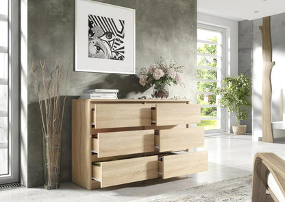 meble masztalerz Komoda Dąb Sonoma Mat z 6 szufladami - 120x78,5x39 cm - Komoda do salonu, sypialni - Szafka z szufladami - Komoda z szufladami - 120 cm