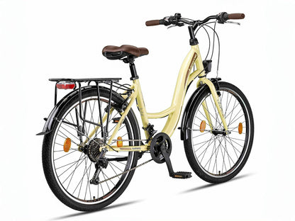 Licorne Bike Stella Premium City Bike rower miejski o średnicy koła 28 cali – rower dla dziewcząt, chłopców, mężczyzn i kobiet – 21-biegowa przerzutka, rower holenderski, beżowy