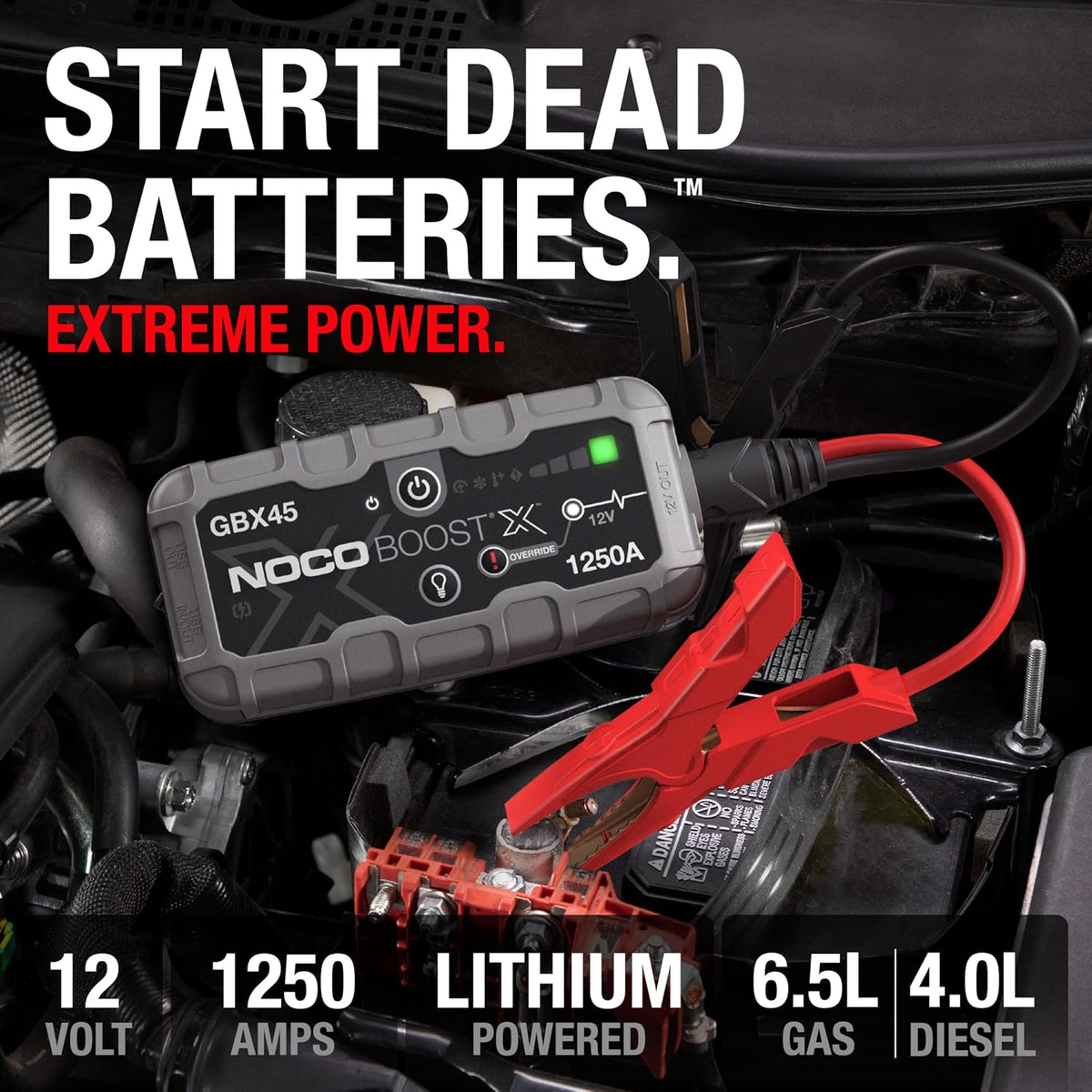 NOCO Boost X GBX45 1250A 12V UltraSafe litowy urządzenie rozruchowe, booster do akumulatora I kable rozruchowe do 6,5-litrowych silników benzynowych i 4,0-litrowych silników wysokoprężnych