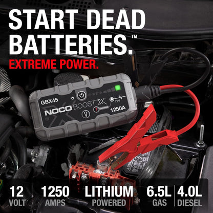 NOCO Boost X GBX45 1250A 12V UltraSafe litowy urządzenie rozruchowe, booster do akumulatora I kable rozruchowe do 6,5-litrowych silników benzynowych i 4,0-litrowych silników wysokoprężnych