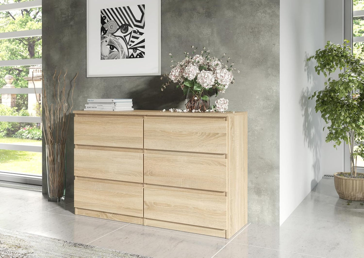 meble masztalerz Komoda Dąb Sonoma Mat z 6 szufladami - 120x78,5x39 cm - Komoda do salonu, sypialni - Szafka z szufladami - Komoda z szufladami - 120 cm