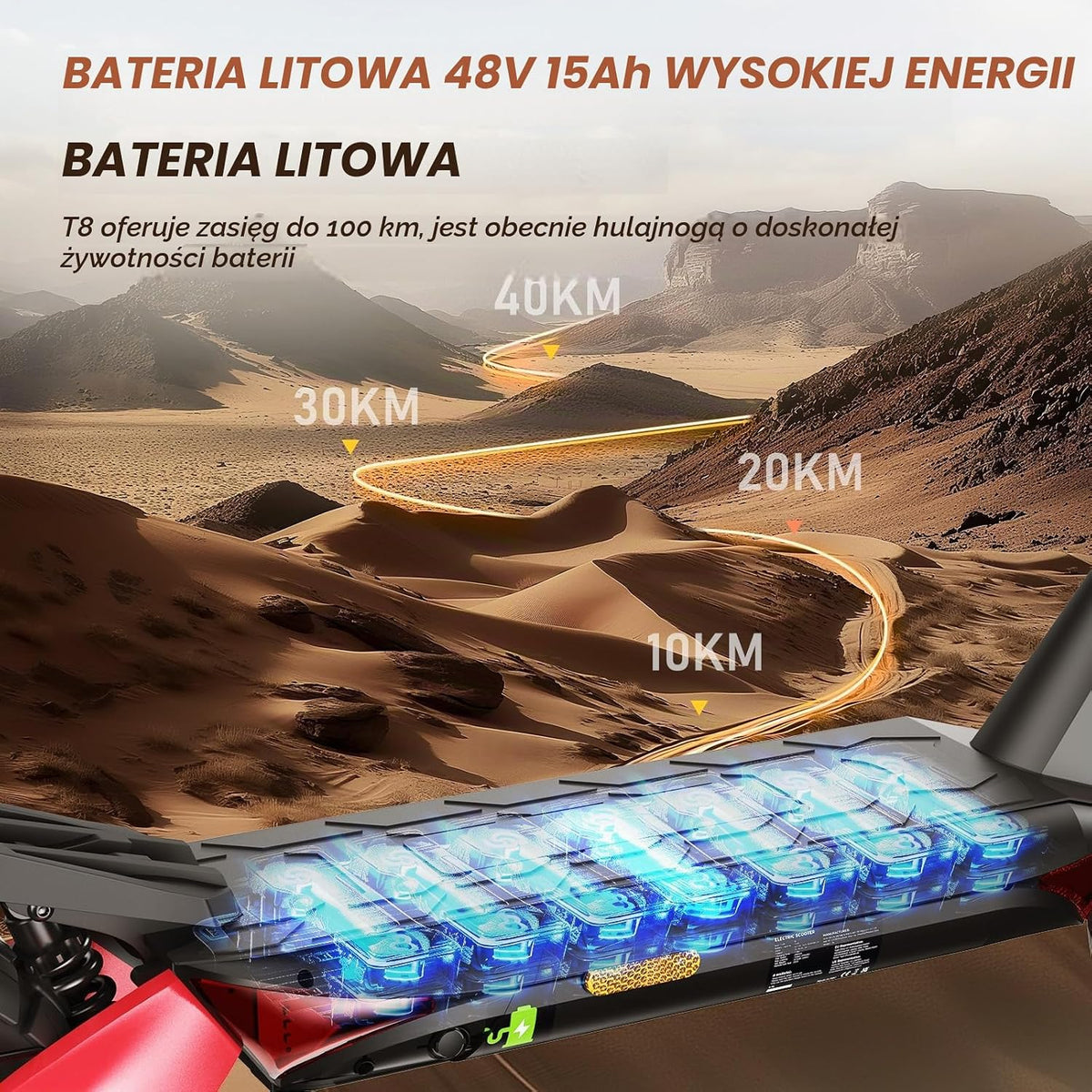 Skuter elektryczny z dopuszczeniem do ruchu drogowego, zasięg 80-100 km, 48 V, 15 Ah, opony pneumatyczne 10 cali, ABE skuter elektryczny z podwójną amortyzacją uderzeń, składana hulajnoga elektryczna